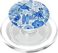 Blue Coastal Toile Collage Meet Me at the Beach Aesthetic PopSockets PopGrip for MagSafe