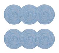 Blue Coasters Set of 6 Round Drink Coaster Cotton Absorbent Drink Coasters Handmade Braided Fabric Coffee Pads Small Table Mats 11cm/4.3 Inch Diameter BD0020