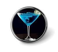Blue Cocktail Badges Decorative, Durable Aluminum Alloy Round Badge, Lightweight Button Brooch for Shirts, Jackets, Hats, Uniforms 1"