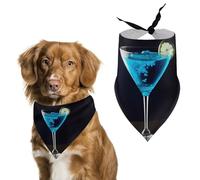 Blue Cocktail Dog Bandana Washable & Adjustable Triangle Scarf, Breathable Pet Scarf for Small Medium Large Pets, Cute Fashion Pet Accessory