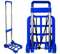 Blue Collapsible Trolley with Wheels - Folding Luggage Cart with Bungee Straps - 15kg Load Capacity - Lightweight Suitcase Bag Carrier for Travel, Camping, Holidays & Festivals - Compact Trolley
