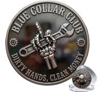 Blue Collar Club Challenge Coin, Funny Skeleton Middle Finger Wrench Blue Collar Commemorative Coin, Working Class Collectible Token, Gift for Mechanics Welders Workers (1PC)
