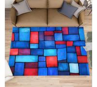 Blue Color Block Area Rug, Abstract Geometry Bedroom Rug, Non Slip Bedside Rugs for Sofa Table Under Living Room Home Decor Floor Mat 60x110cm