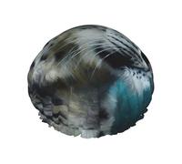 Blue Color Leopard Shower Cap for Women Men Large Waterproof Shower Bonnet Elastic Band Bathing Hair Hat Spa Salon Caps Double Layered Reusable Bath Caps for Long Hair, Braids