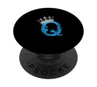Blue Color Letter Q Initial + Crown Blue Graphic PopSockets Adhesive PopGrip