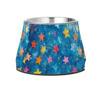 Blue Color Oil Painting Stars Dogs Food Bowl Enhanced Stainless Steel Pets Bowl Stand for Loving Pet Slow Down Eating