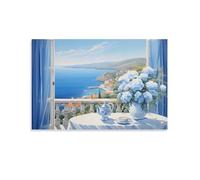 Blue Color Pattern Canvas Wall Art Table Flower Vase Beautiful View Posters Wall Decor Painting Art for Home Room Artwork