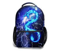 Blue Colored Dragon Lightning Backpack for Boys Girls Cool School Casual Basic Elementary Book Bag Lightweight Large Capacity Bookbag for Primary Kids Teens Students Travel Hiking Camping Daypack