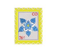 Blue Columbine Blossom Stamp 3 in Embroidered Patch - Colorado State Stamp Travel Applique Patch - Iron-On Or Sew-On for Clothes Backpacks & Accessories - Flower Patches for Colorado Lover