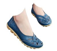 Blue Comfortable Loafers for Women UK 2026,Arch Support Slip On Flat Loafer Closed Toe Hollow Out Leather Sneaker Vintage Walking Wedge Causal Comfortable Lightweight Breathable Fashion Shoes
