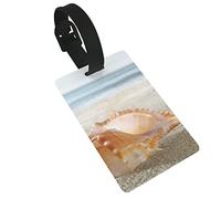Blue Conch Shell On The Sandy Beach Sand Aquatic Climate Coast Coastline 2 Pcs Luggage Tags, Privacy Cover ID Label Loop and Address Card for Travel Bag Suitcase