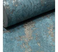 Blue Concrete Effect Wallpaper Gold Metallic Shimmer Textured Vinyl Free Match