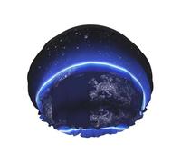 Blue Constellation Galaxy Double Layer Waterproof Shower Cap, Extra Large Soft Elastic Band, Reusable Bath Cap For Women Men,Full Print Design