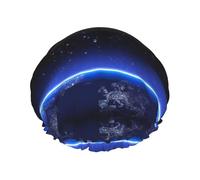 Blue Constellation Galaxy Double Waterproof Elastic Band Shower Cap With Frilled Ears Kitchen Oil-Proof Bonnet Can Be Reused