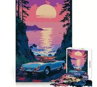 Blue Convertible by The Coast at Sunset Jigsaws for Adults1000 Pieces Smart Exercise Restful Pleasure Accurate Edges Xmas Surprise (38X52CM)