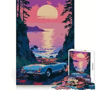 Blue Convertible by The Coast at Sunset Teenagers 1000 Piece Jigsaw Puzzle Brain Development Mindful Escape Clean Join Festive Surprise (50X75CM)