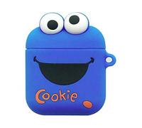Blue Cookie Monster Soft Rubber Silicone Apple Air pods Case Cover Skin Protector with clip hook keyring for 1st 2nd generation pod. Shock Proof Protective replacement for wireless charging headphones