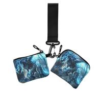 Blue Cool Fire Dinosaur Women's Card Cases Change Holder Large Capacity Change Purse Wallet with Zipper Pocket for Lady 2 Packs, Blue cool fire dinosaur, One Size, Casual