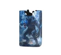 Blue Cool Fire Monster laundry baskets, folding and waterproof storage bins with sturdy handle for toys bathroom 51L orginizer