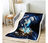 Blue Cool Flying Dragon Diamonds Gold Lightweight Soft Cozy Luxury Lightning Fleece Blanket for Sofa Bedroom Office Travel All Season(Twin 60"x80")