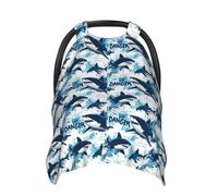 Blue Cool Shark Print Baby Car Seat Covers, Breathable Nursing Cover Breastfeeding Cover, Stroller Covers, Multi-use Infant Carseat Canopy, Baby Boys Girls Newborn Essentials