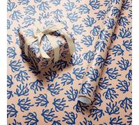Blue Coral Wrapping Paper Roll - Wide 59.4cm x 3.6m Coastal Ocean Gift Wrap for Birthday, Wedding, Summer, Baby Shower, Men, Women and Sea Lovers