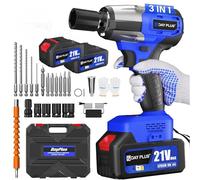 (Blue) Cordless Impact Wrench1/2 Brushless Power Impact Gun2500RPM Electric Wrench with 4 Sockets 12PCS Screwdriver Bits2X Large Capacity Battery & Carry Box for Car Home