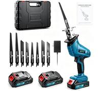 Blue Cordless Reciprocating Saw - 21V Electric Saw, 0-4000 RPM Variable Speed for PVC & Metal Cutting with 2 Batteries & 8 Blades