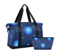 Blue Cosmic Planet Gym Sports Duffel Bags Overnight Weekender Bags with Toiletry Bag for Sports 2 Pcs Set, Blue cosmic planet, One Size