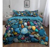 Blue Cosy Duvet Cover Set - King Size Reversible Surrealism Beach Pebbles Elegant Bedding, 3Pcs Soft Microfiber Teenagers Adults Quilt Cover Set 230 × 220 cm with 2 Pillowcases