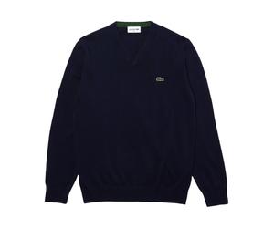 Blue Cotton Jumper with V-Neck and Embroidered Logo S