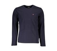 Blue Cotton Long Sleeve Crew Neck T-Shirt with Embroidered Logo - male - Napapijri - Long Sleeve T-Shirts - Blue - 3XL - Tops 3XL