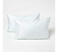 HOMESCAPES Silky 330 TC Egyptian Cotton Satin Stripe Kids' Pillowcases - 40 x 60 cm, 2 Pack - Blue