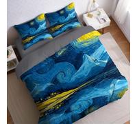 Blue Cover Set 290x235 cm Abstract landscape and pastoral scenes Microfibre Quilt Cover with 2 Pillowcases 50x75 cm and Zipper Closure, Easy Care Soft Bedding Set