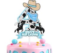 Blue Cowboy Cake Decorations for Boys 4th Birthday Happy Country Wild West Sheriff Decorations, Rodeo Party, Birthday Party Horseback Riding, Cowboy Hat Decorations (4th)
