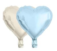 Blue Cream Heart Balloons, 18 Inch 12Pcs Cream White Light Blue Foil Heart Shape Helium Balloons for Valentines Wedding Engagement Decorations