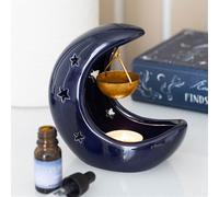 Blue Crescent Moon Hanging Oil Burner - Ceramic Wax Melt & Essential Oil Holder for Home Fragrance