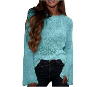 Blue Crochet Tops for Women UK Sparkly Sequin Top Long Sleeve T Shirts Beach Coverups Batwing Top Bikini Cover Up Crochet Hollow Out Knitted for Party Going Out Holiday Swim Beachwear