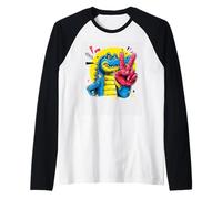 Blue Crocodile Peace Sign Retro Pop Graphic Funny Reptile Raglan Baseball Tee