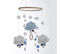 (blue) Cross-Border Wooden Bead Wind Chime & Fur Ball Mobile - Children's Room & Boutique Decor Prop