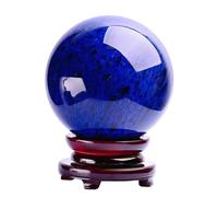 Blue Crystal Ball with Stand, Polished Melting Quartz Sphere Decorative Sculpture Figurine for Fengshui Home Decor,13cm