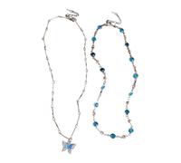 Blue crystal butterfly diamond-studded necklace - double-layered, worn as a collar necklace. Fashionable, niche, with a sophisticated and elegant vibe. Headpiece accessory