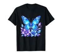 Blue Crystal Butterfly with Purple Flower Bloom T-Shirt