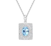 Blue Crystal Cubic Zirconia 925 Silver Necklace Sterling Silver Rectangular Pendant Necklace Handmade Dainty Chain Choker Jewellery for Women Girls