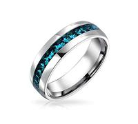 Blue Crystal Eternity Band Ring For December Birth Month Women Men Silver Toned Stainless Steel