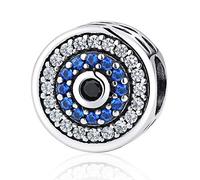 Blue Crystal Evil Eye Bead Charms For Pandora Bracelets,925 Sterling Silver Charms Lucky Beads Birthstone Charms Fits European Snake Chain Bracelets (B)