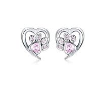 Blue Crystal Paw Stud Earrings for Heart Shape Footprint Ear Studs Jewelry Women