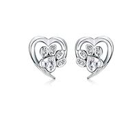 Blue Crystal Paw Stud Earrings for Heart Shape Footprint Ear Studs Jewelry Women