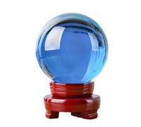 Blue Crystal Sphere Ball with Wooden Display Stand,13cm