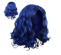 Blue Curly Wig, Wavy Blue Wig, Short Curly Blue Wig, Loose Curly Wig Loose Curls Shoulder Length Curly Texture Wavy Style Ideal for Cosplay, 9.84in, Blue